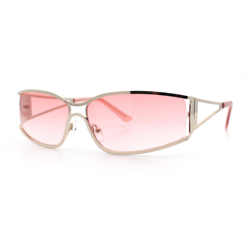 90s Styling Retro Fashion Wrap Around Metal Rim Rectangular Sunglasses