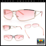 90s Styling Retro Fashion Wrap Around Metal Rim Rectangular Sunglasses