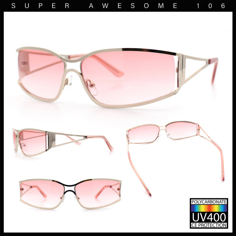 90s Styling Retro Fashion Wrap Around Metal Rim Rectangular Sunglasses