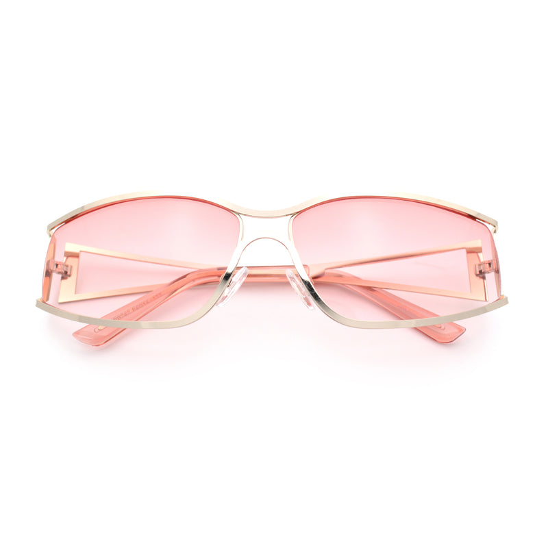 90s Styling Retro Fashion Wrap Around Metal Rim Rectangular Sunglasses