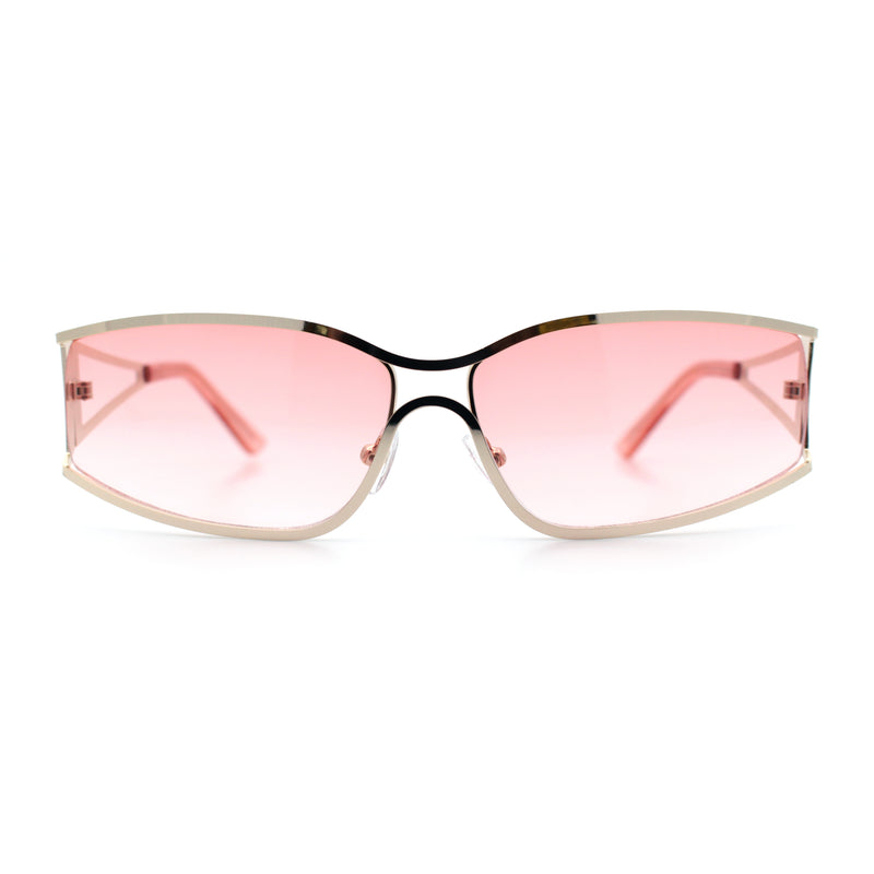 90s Styling Retro Fashion Wrap Around Metal Rim Rectangular Sunglasses