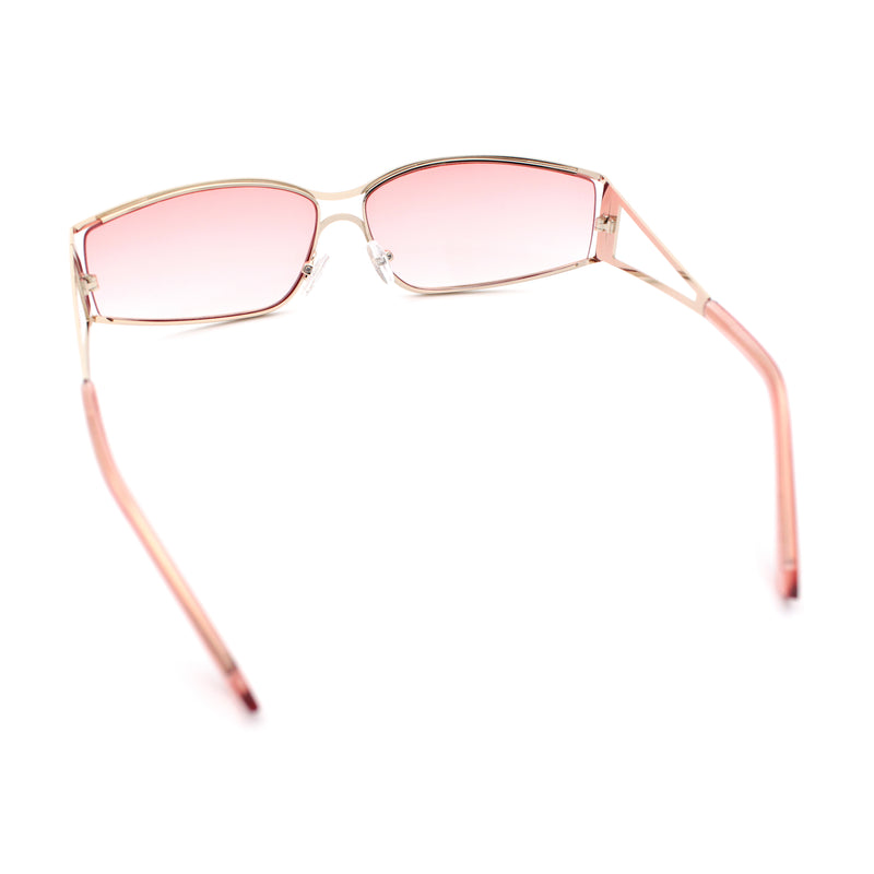 90s Styling Retro Fashion Wrap Around Metal Rim Rectangular Sunglasses