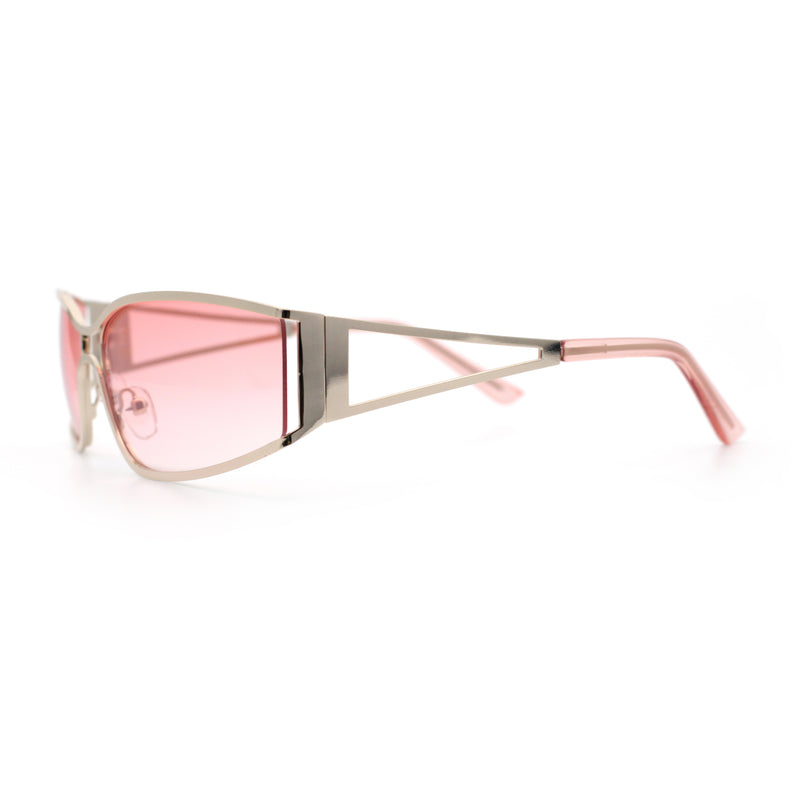 90s Styling Retro Fashion Wrap Around Metal Rim Rectangular Sunglasses