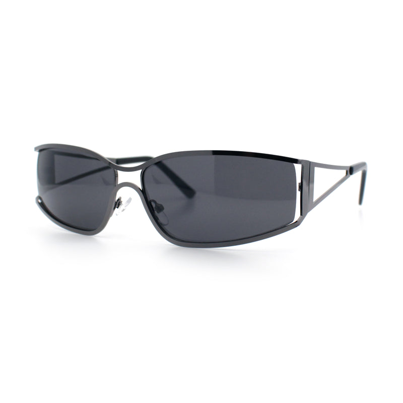 90s Styling Retro Fashion Wrap Around Metal Rim Rectangular Sunglasses