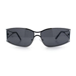 90s Styling Retro Fashion Wrap Around Metal Rim Rectangular Sunglasses