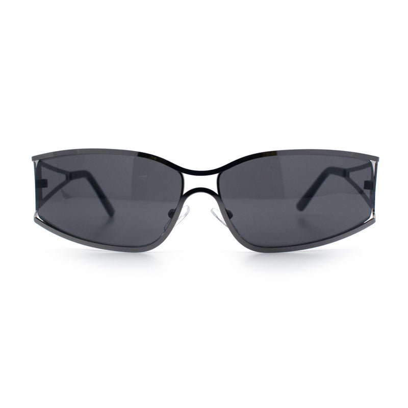90s Styling Retro Fashion Wrap Around Metal Rim Rectangular Sunglasses