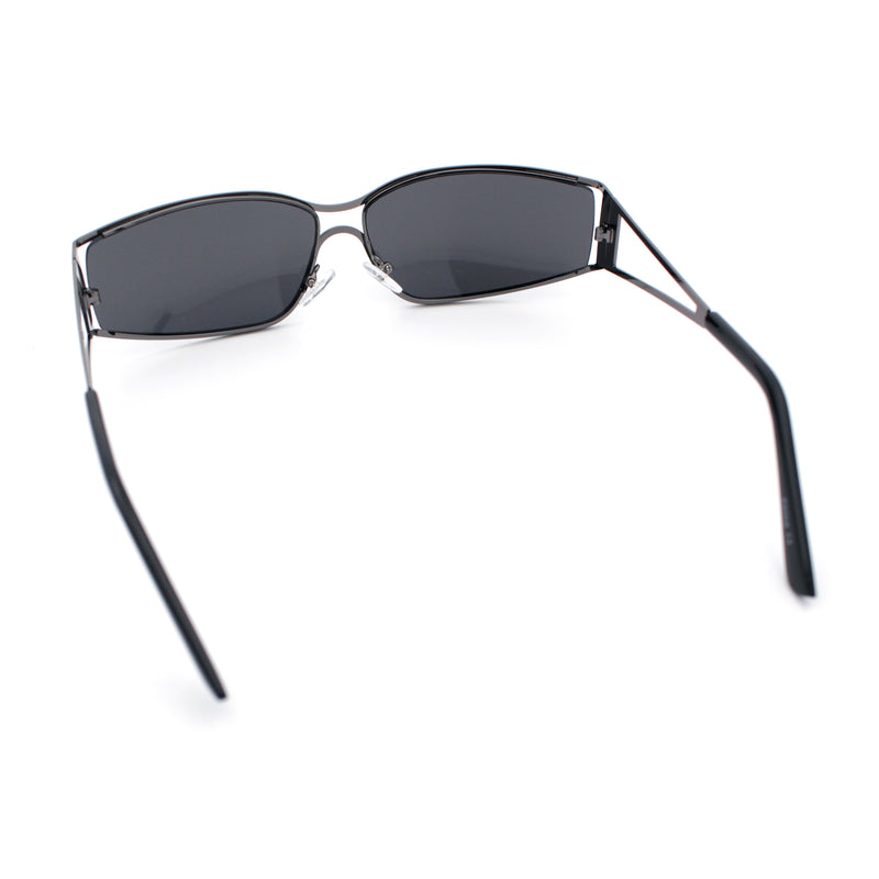 90s Styling Retro Fashion Wrap Around Metal Rim Rectangular Sunglasses