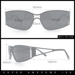 90s Styling Retro Fashion Wrap Around Metal Rim Rectangular Sunglasses