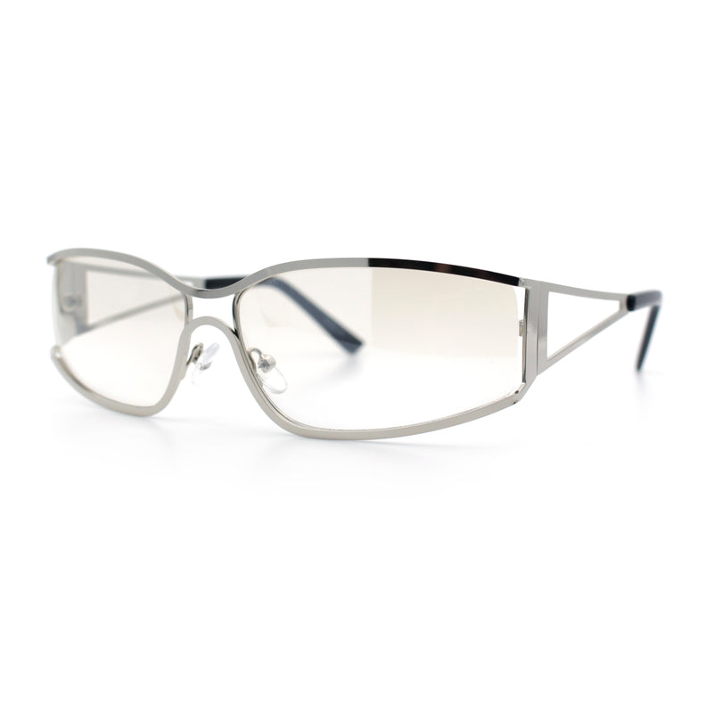 90s Styling Retro Fashion Wrap Around Metal Rim Rectangular Sunglasses