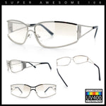90s Styling Retro Fashion Wrap Around Metal Rim Rectangular Sunglasses