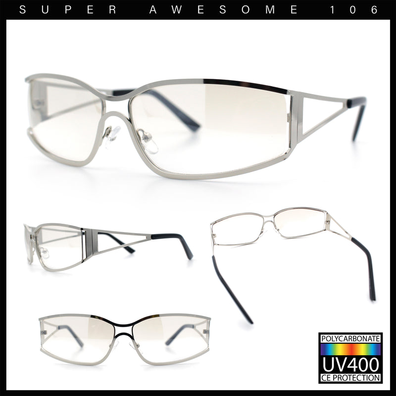 90s Styling Retro Fashion Wrap Around Metal Rim Rectangular Sunglasses