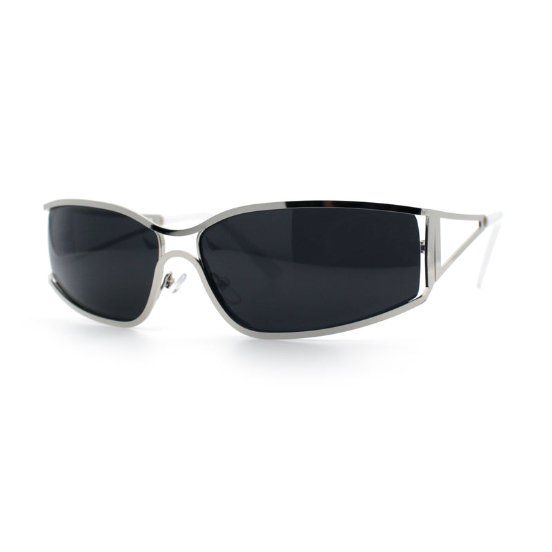 90s Styling Retro Fashion Wrap Around Metal Rim Rectangular Sunglasses