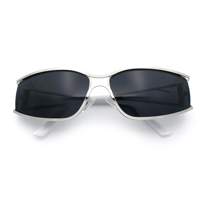 90s Styling Retro Fashion Wrap Around Metal Rim Rectangular Sunglasses