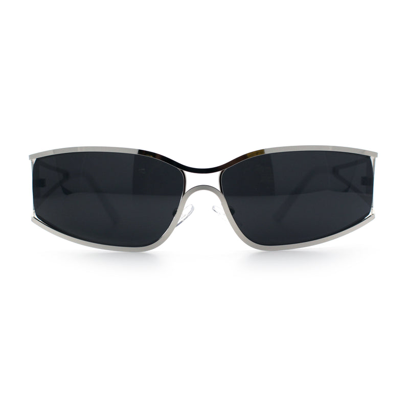 90s Styling Retro Fashion Wrap Around Metal Rim Rectangular Sunglasses