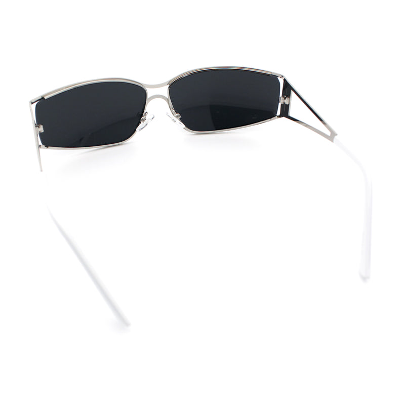 90s Styling Retro Fashion Wrap Around Metal Rim Rectangular Sunglasses