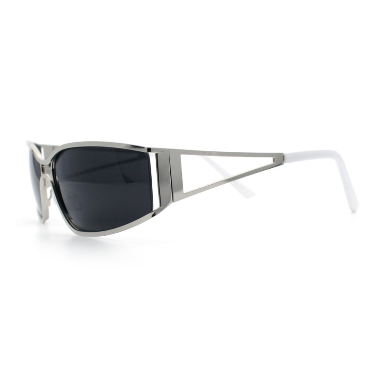 90s Styling Retro Fashion Wrap Around Metal Rim Rectangular Sunglasses