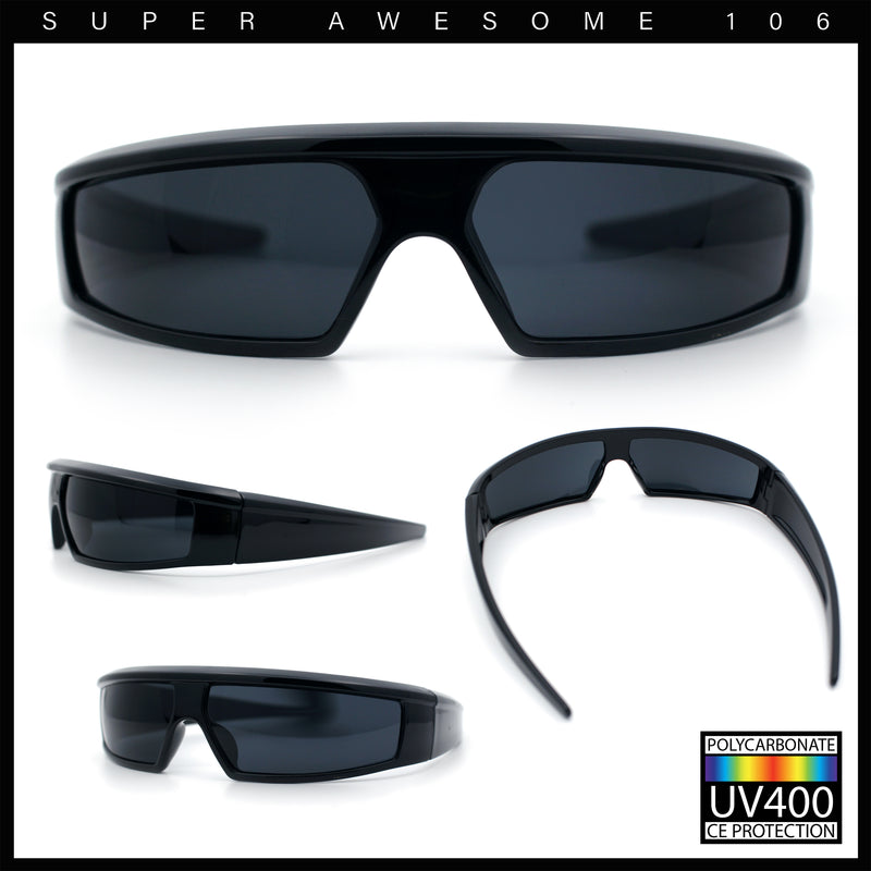 80s Robotic Sci-fi Futurism Narrow Rectangle Wrap Around Plastic Sunglasses