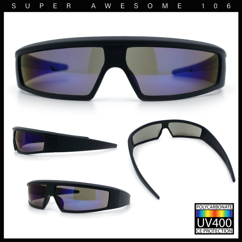 80s Robotic Sci-fi Futurism Narrow Rectangle Wrap Around Plastic Sunglasses