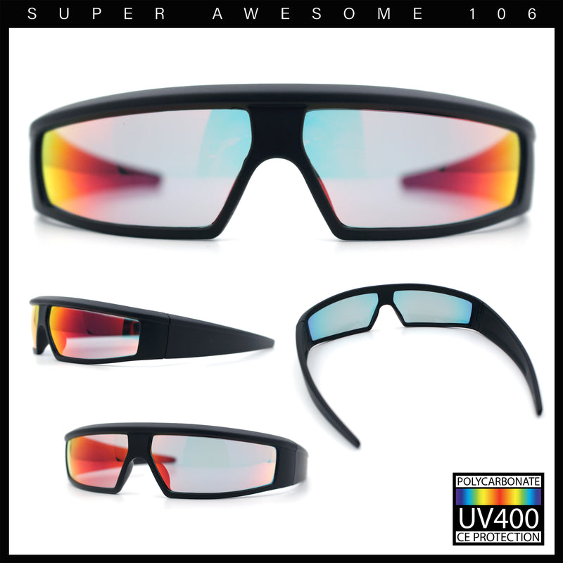 80s Robotic Sci-fi Futurism Narrow Rectangle Wrap Around Plastic Sunglasses