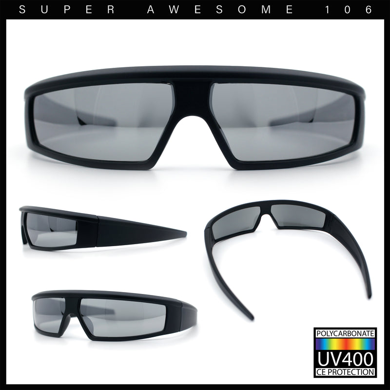 80s Robotic Sci-fi Futurism Narrow Rectangle Wrap Around Plastic Sunglasses