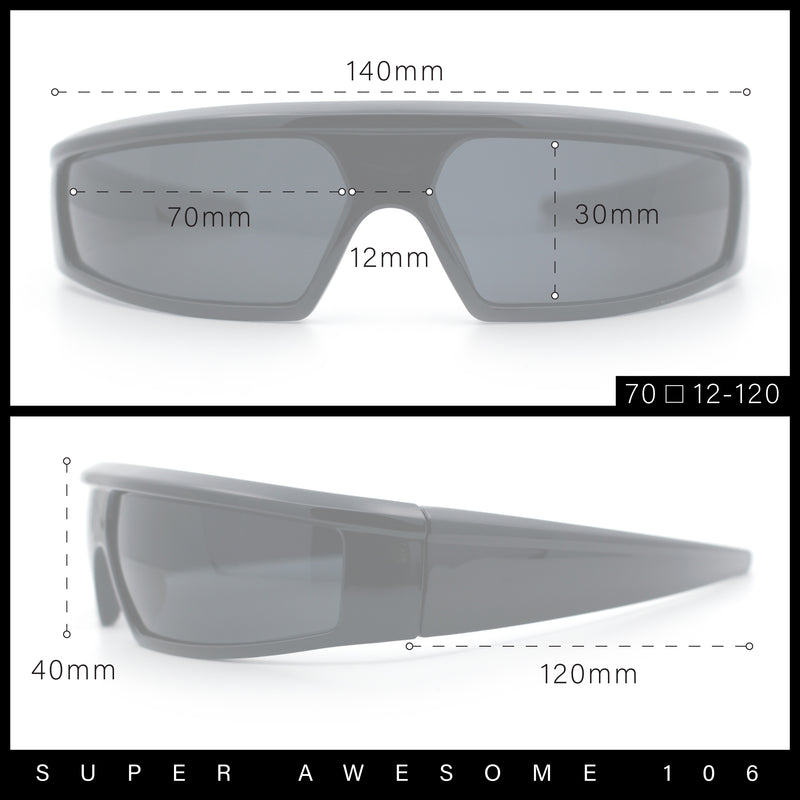 80s Robotic Sci-fi Futurism Narrow Rectangle Wrap Around Plastic Sunglasses