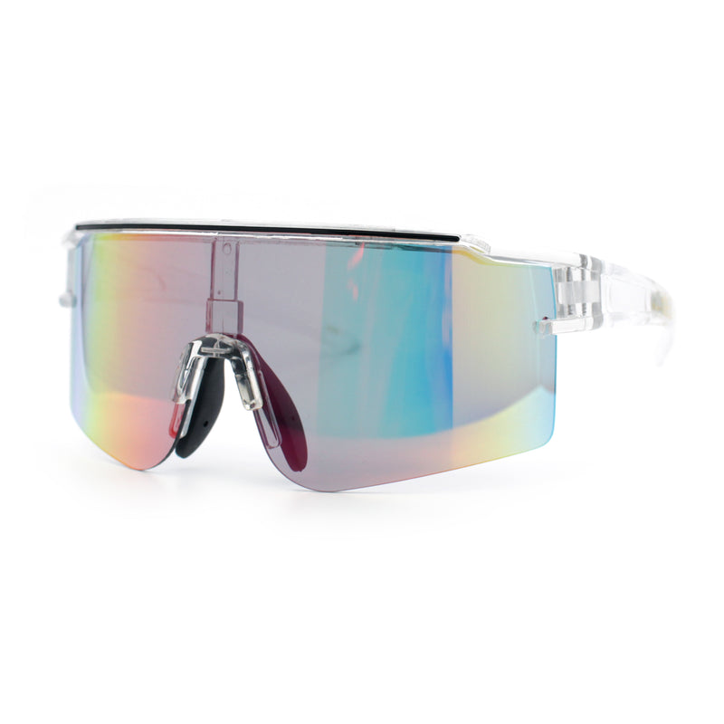 Color Mirror Lens Oversized Half Rim Sport Rectangle Monoblock Shield Plastic Sunglasses