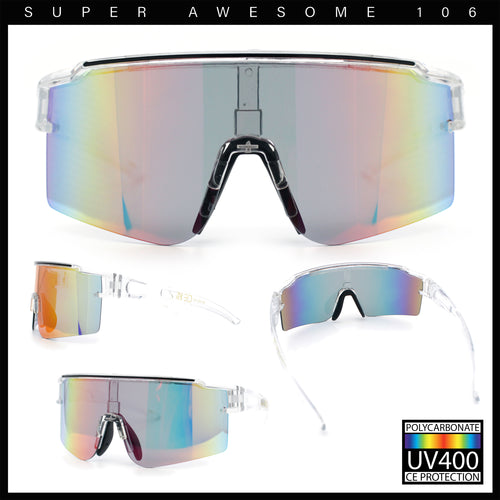 Color Mirror Lens Oversized Half Rim Sport Rectangle Monoblock Shield Plastic Sunglasses