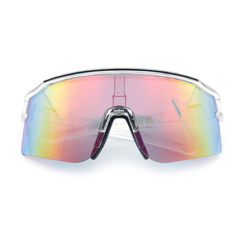Color Mirror Lens Oversized Half Rim Sport Rectangle Monoblock Shield Plastic Sunglasses