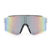 Color Mirror Lens Oversized Half Rim Sport Rectangle Monoblock Shield Plastic Sunglasses