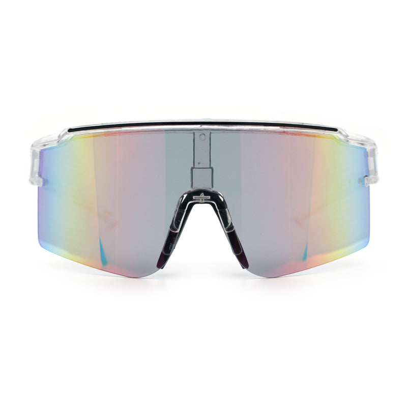 Color Mirror Lens Oversized Half Rim Sport Rectangle Monoblock Shield Plastic Sunglasses