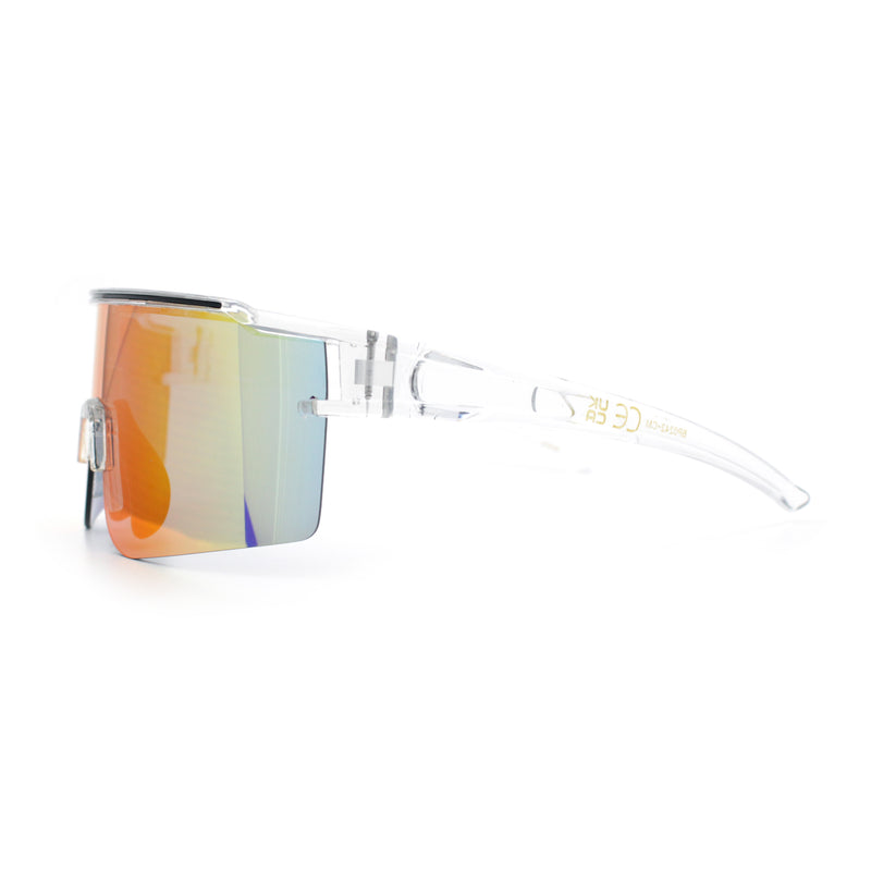 Color Mirror Lens Oversized Half Rim Sport Rectangle Monoblock Shield Plastic Sunglasses