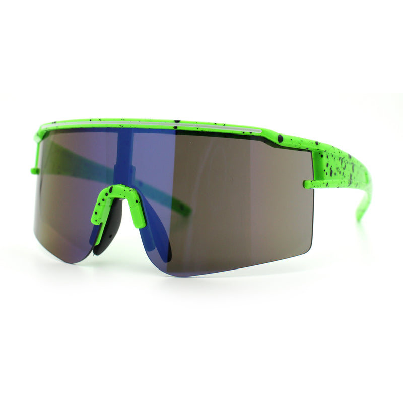 Color Mirror Lens Oversized Half Rim Sport Rectangle Monoblock Shield Plastic Sunglasses