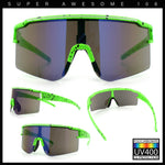 Color Mirror Lens Oversized Half Rim Sport Rectangle Monoblock Shield Plastic Sunglasses