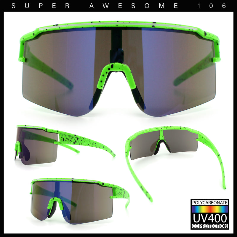 Color Mirror Lens Oversized Half Rim Sport Rectangle Monoblock Shield Plastic Sunglasses