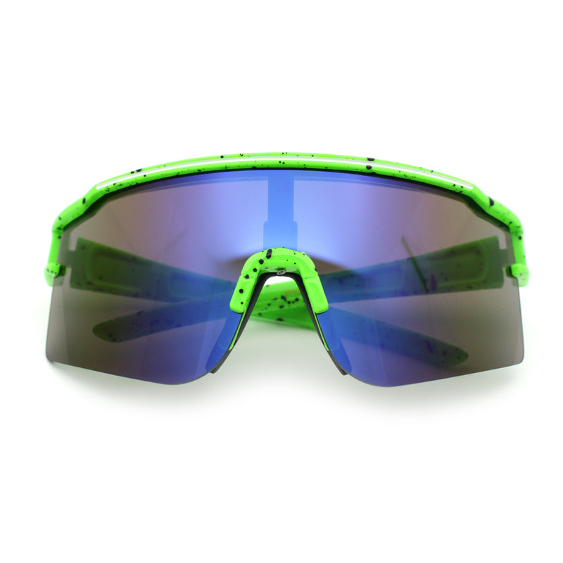 Color Mirror Lens Oversized Half Rim Sport Rectangle Monoblock Shield Plastic Sunglasses