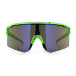 Color Mirror Lens Oversized Half Rim Sport Rectangle Monoblock Shield Plastic Sunglasses