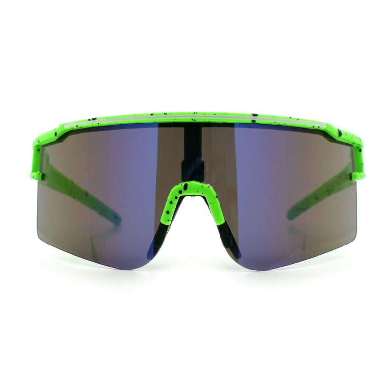 Color Mirror Lens Oversized Half Rim Sport Rectangle Monoblock Shield Plastic Sunglasses