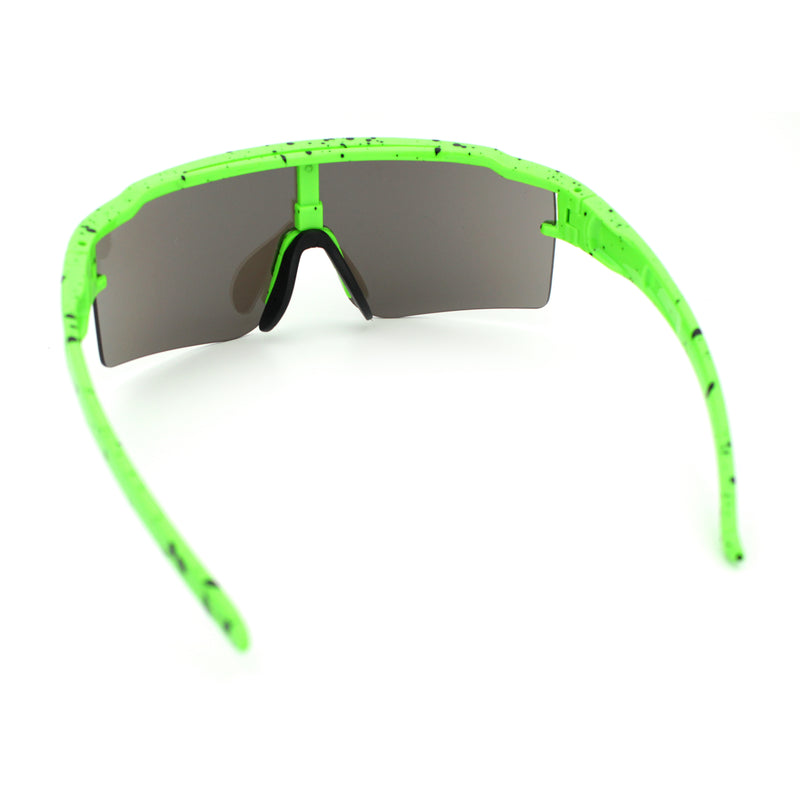 Color Mirror Lens Oversized Half Rim Sport Rectangle Monoblock Shield Plastic Sunglasses