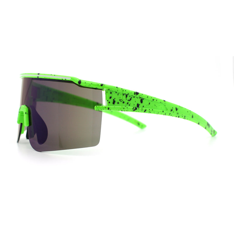 Color Mirror Lens Oversized Half Rim Sport Rectangle Monoblock Shield Plastic Sunglasses