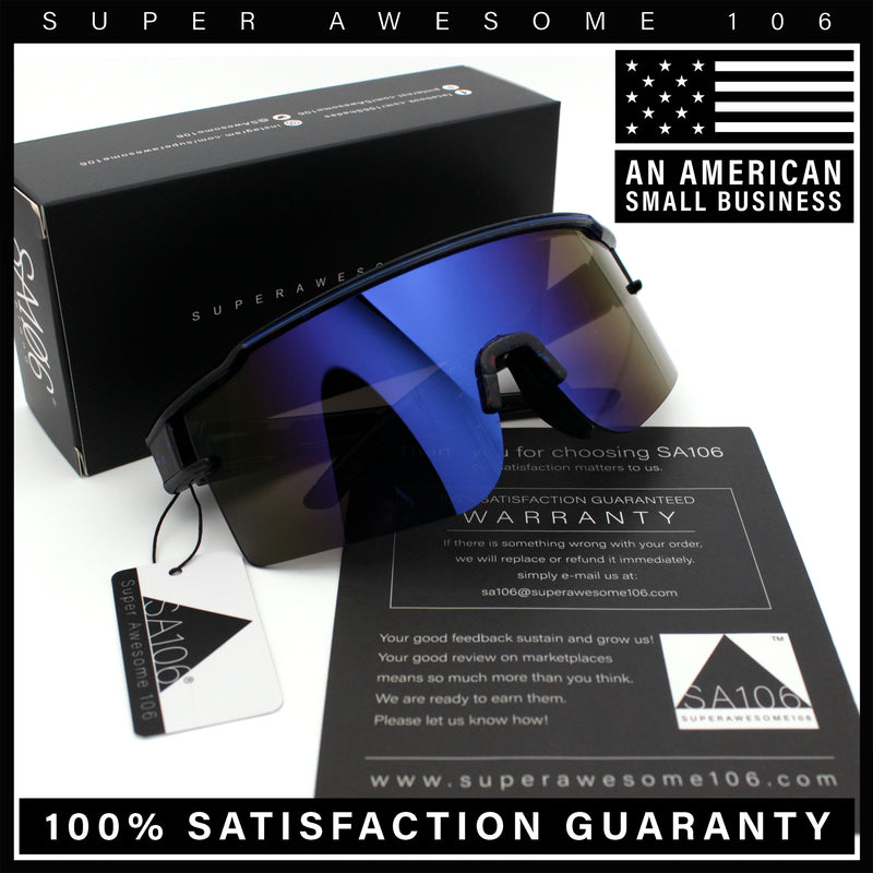 Color Mirror Lens Oversized Half Rim Sport Rectangle Monoblock Shield Plastic Sunglasses
