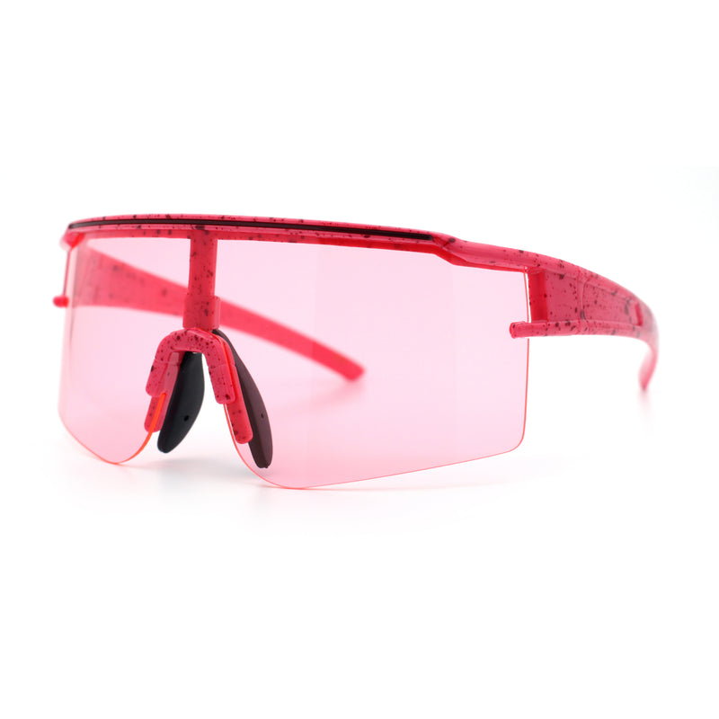 Color Mirror Lens Oversized Half Rim Sport Rectangle Monoblock Shield Plastic Sunglasses
