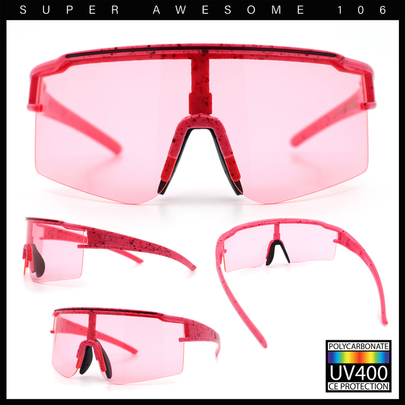 Color Mirror Lens Oversized Half Rim Sport Rectangle Monoblock Shield Plastic Sunglasses