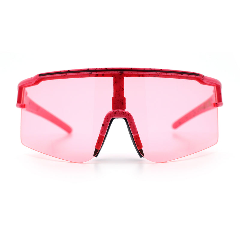 Color Mirror Lens Oversized Half Rim Sport Rectangle Monoblock Shield Plastic Sunglasses