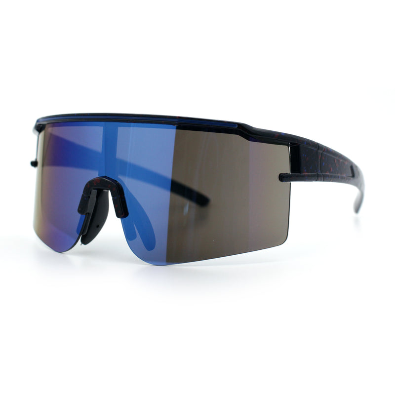 Color Mirror Lens Oversized Half Rim Sport Rectangle Monoblock Shield Plastic Sunglasses