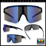 Color Mirror Lens Oversized Half Rim Sport Rectangle Monoblock Shield Plastic Sunglasses