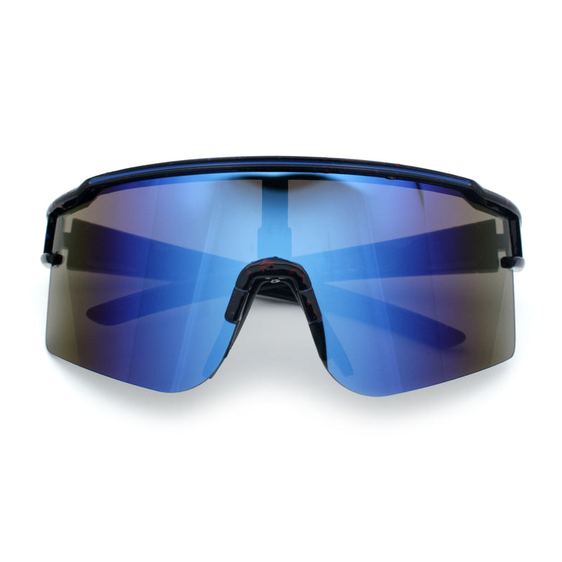 Color Mirror Lens Oversized Half Rim Sport Rectangle Monoblock Shield Plastic Sunglasses