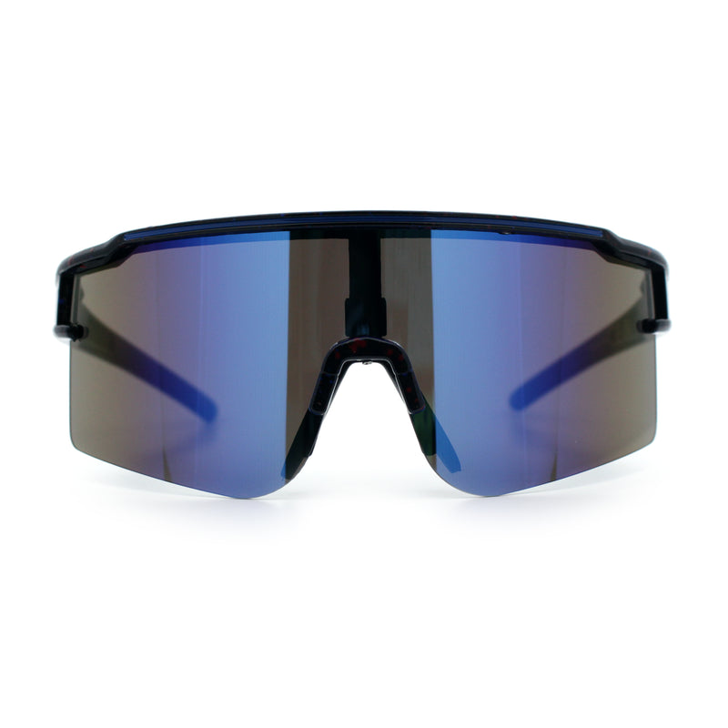 Color Mirror Lens Oversized Half Rim Sport Rectangle Monoblock Shield Plastic Sunglasses