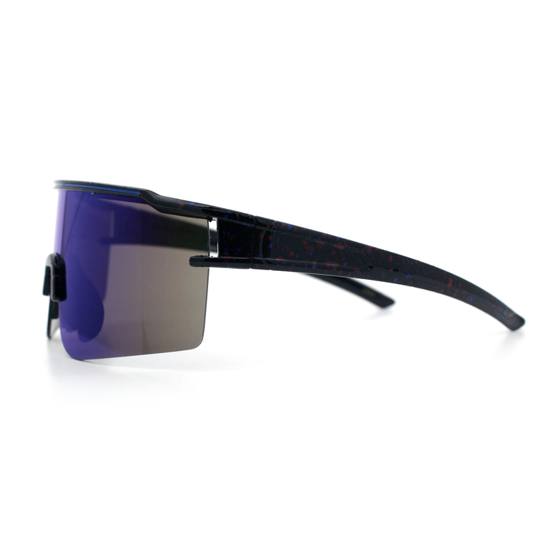 Color Mirror Lens Oversized Half Rim Sport Rectangle Monoblock Shield Plastic Sunglasses