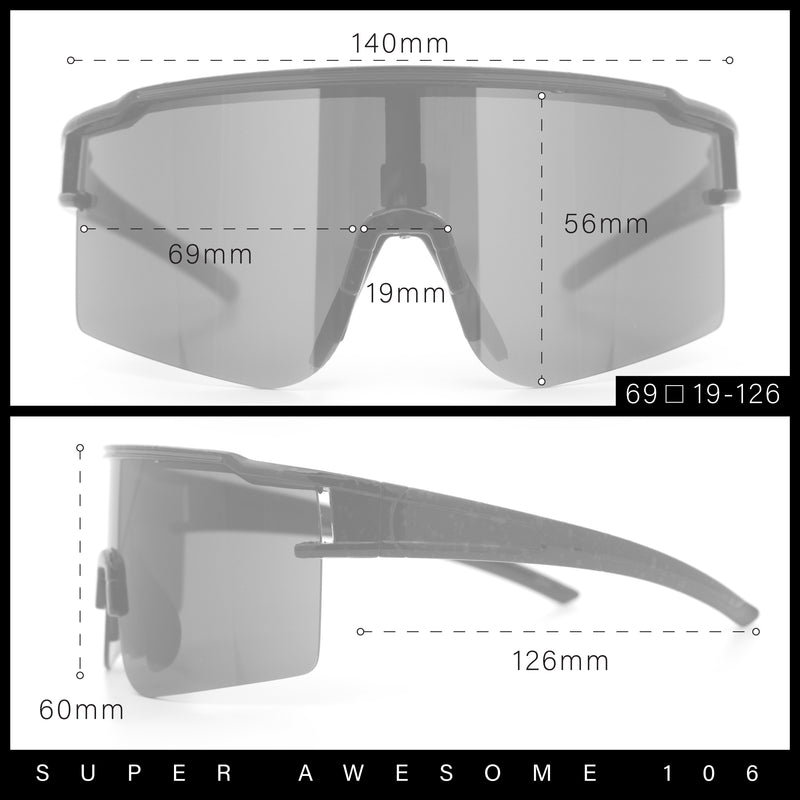 Color Mirror Lens Oversized Half Rim Sport Rectangle Monoblock Shield Plastic Sunglasses