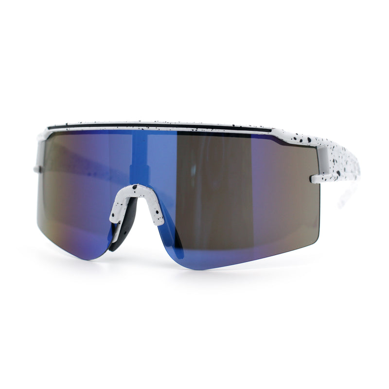 Color Mirror Lens Oversized Half Rim Sport Rectangle Monoblock Shield Plastic Sunglasses